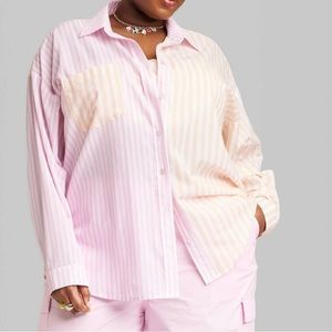 Long Sleeve Color Block Button-Down Shirt - Wild Fable Pink Multi-Striped